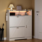 Artswish Narrow Shoe Cabinet with Flip Drawers & Power Outlet, Wooden Shoe Storage Cabinet with Side Cabinet & Adjustable Shelves, Shoe Rack with Drawers for Entryway, Hallway, White