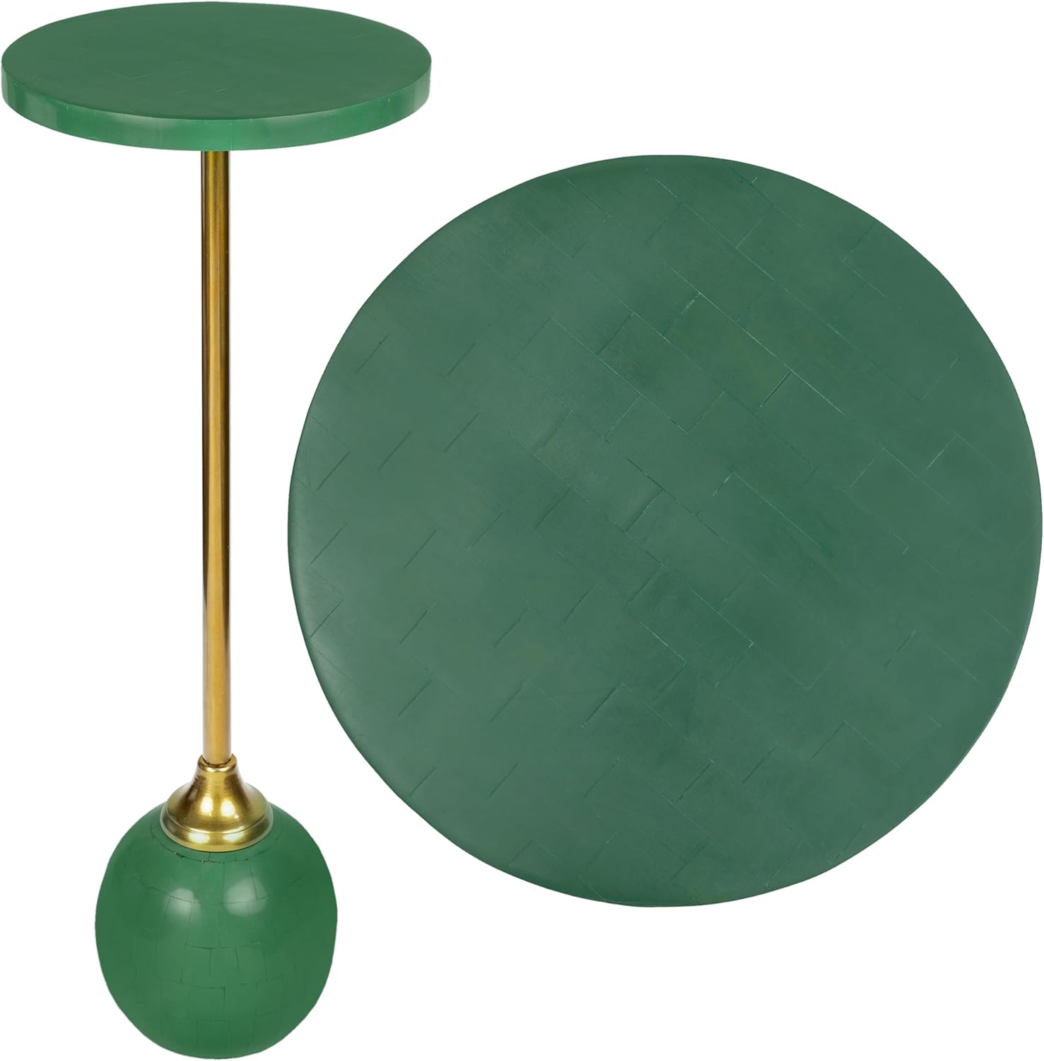 JONATHAN Y Evelyn Contemporary 26" Iron Round Drink Table, Martini Cocktail Accent for Small Spaces with Geometric Ball Base and Candlestick Leg, Green and Gold END1005C