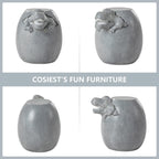 COSIEST Dinosaur Sculpture End Table, 14.6x16.9 inch Concrete Finish Side Table, Round Accent Table for Garden Yard Patio, Light Gray