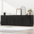 Black Fluted Sideboard Buffet Cabinet Set of 2 with Arched Reeded Doors, 110 Inch Extra Long Mid Century Modern Credenza Accent Storage Cabinet with Adjustable Shelves for Living Room Dining Room