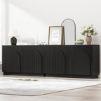 Black Fluted Sideboard Buffet Cabinet Set of 2 with Arched Reeded Doors, 110 Inch Extra Long Mid Century Modern Credenza Accent Storage Cabinet with Adjustable Shelves for Living Room Dining Room