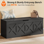 Homleke 47.2" Extra-Large Wooden Storage Chest – Farmhouse Toy Box, Entryway Bench, Bedroom Storage, Safety Hinge, Easy Assembly, Black