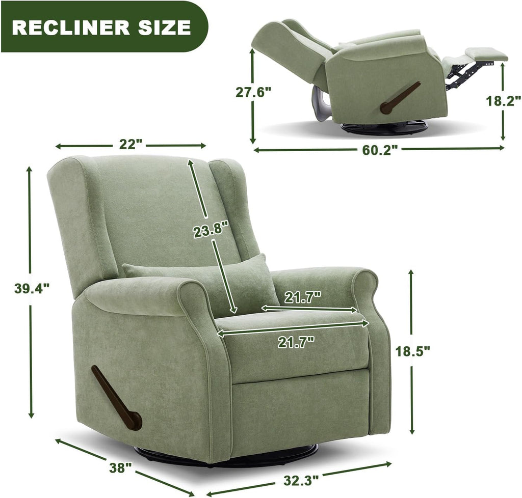 Eiayeebil Nursery Swivel Glider Recliner,Rocking Chair Nursery with Footrest,Rocking Recliner Chair for Nursery,Glider Rocker Recliner for Living Room & Bedroom,Green