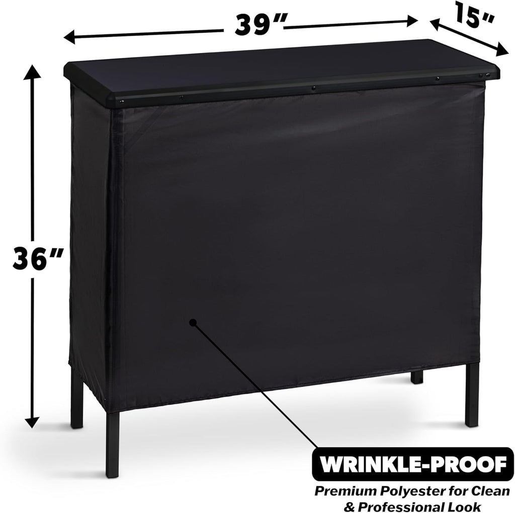 GoBar Portable Bar Table for Events - Black, 3 Skirts, or LED - Pop Up Mobile Bartending Station with Travel Carrying Case