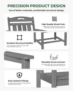 Patio Chairs Set of 2, HDPE Outdoor Dining Chairs with Wide Seat, All Weather Oversized Porch Chair for Garden, Backyard, Deck - Grey