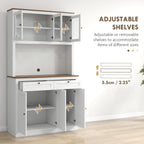 71" Tall Kitchen Pantry Storage Cabinet with Microwave Stand, Freestanding Buffet with Hutch, 2 Drawers, 5 Doors, Adjustable Shelves and Glass Doors for Kitchen, Dining Room, White,15.8 * 39.3 * 70.8