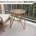 Round Coffee Table Set of 2, Natural Rattan Side Table Boho, Small Mid Century Modern Rattan End Tables for Living Room Bedroom Office Yard Garden Backyard Porch Poolside Balcony Lawn Bistro