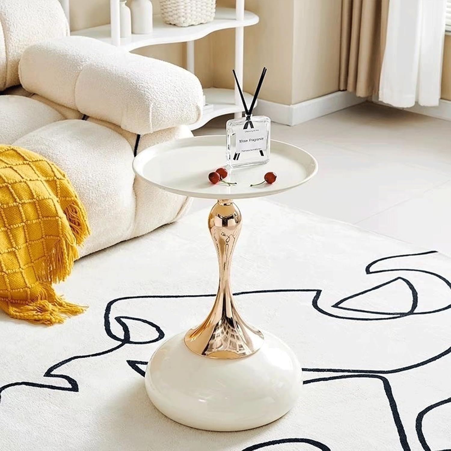 2-Pack Modern Round Side Table - White Tabletop & Gold Pedestal Base, Stylish Accent End Table for Living Room, Bedroom & Office (White Set)