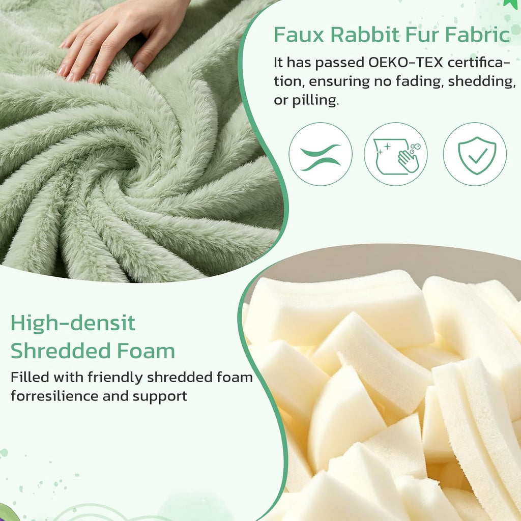 31 Inches Memory Foam Bean Bag Chair - Ultra Soft Faux Rabbit Fur Sofa with Handle & Machine Washable Cover, Comfy Lazy Chair for Kids Teens, Perfect for Reading Gaming in Living Room Bedroom，Green