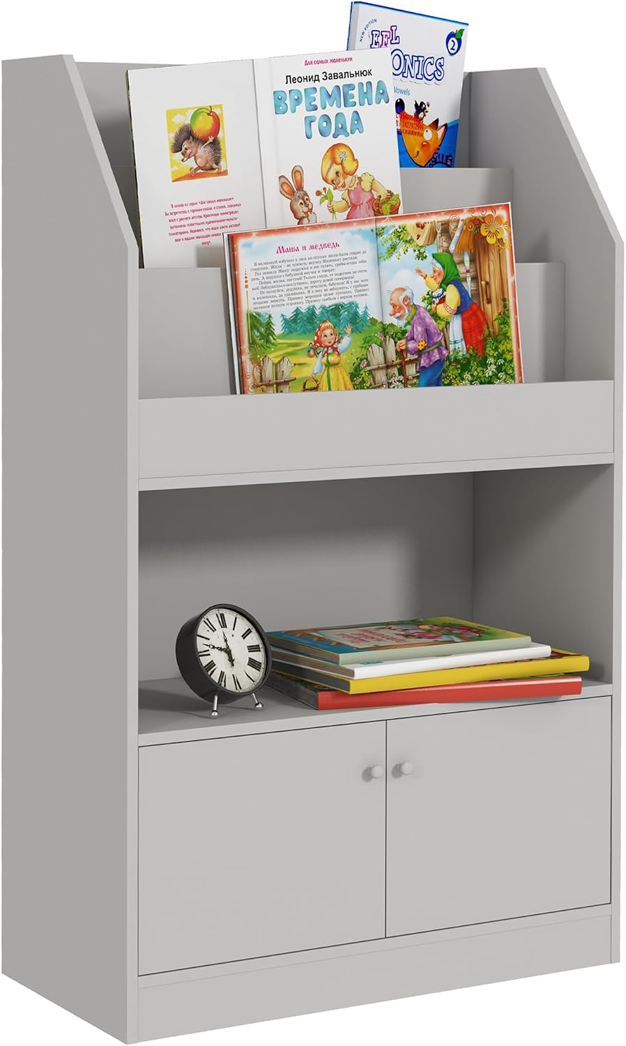 Toy Storage Cabinet, Bookcase Bookshelf for Room, Bedroom, Playroom, Nursery, Gray