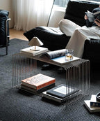Stainless Steel Side Table,Square Geometry Retro Side Table Linear Metal End Table,Wire Cube Storage Rack, Book Stackable, Stainless Steel Coffee Table，Multi-Purpose Accent Table