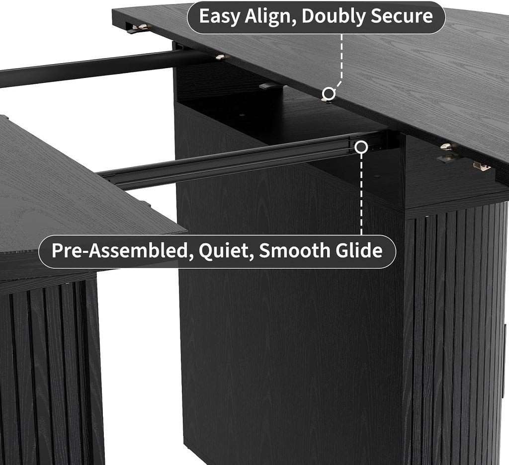 Garvee Extendable Round Dining Table with 2-Tier Storage Shelf & Drawer, 47.5 to 63 Inch Expandable Kitchen Table for 4-8 PM, Modern Farmhouse Fluted Pedestal Oval Circle Dinner Table, Black