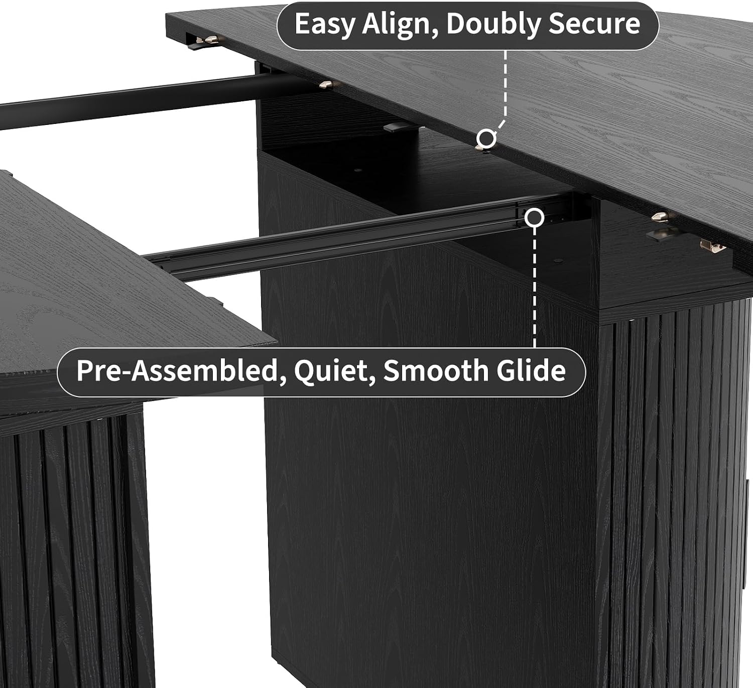 Garvee Extendable Round Dining Table with 2-Tier Storage Shelf & Drawer, 47.5 to 63 Inch Expandable Kitchen Table for 4-8 PM, Modern Farmhouse Fluted Pedestal Oval Circle Dinner Table, Black