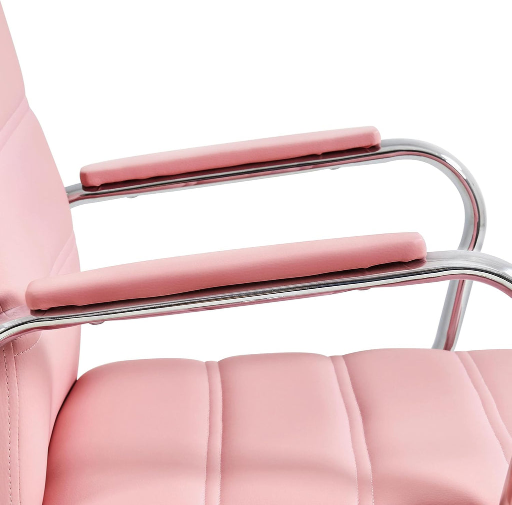 costoffs Mid Back Office Desk Chairs PU Leather Executive Task Chairs Height Adjustable Swivel Chair with Lumbar Support, Pink