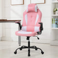 PC Gaming Chair Video Game Chair， Racing Style Office High Back Desk Executive PU Leather Rolling Task Swivel Computer with Lumbar Support Headrest,Pink