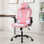 PC Gaming Chair Video Game Chair， Racing Style Office High Back Desk Executive PU Leather Rolling Task Swivel Computer with Lumbar Support Headrest,Pink
