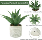 Artificial Potted Plants, 13.8" Artificial Succulent Fake Aloe, Large Faux Aloe Plant in Pot for Home Office Room Bedroom Kitchen Garden Decor (Grey)