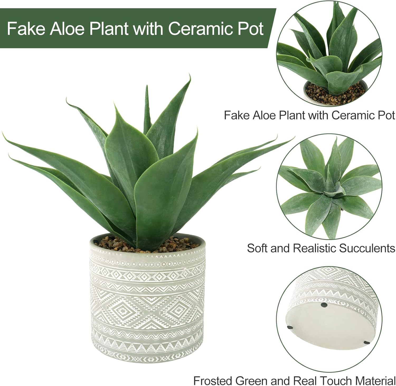 Artificial Potted Plants, 13.8" Artificial Succulent Fake Aloe, Large Faux Aloe Plant in Pot for Home Office Room Bedroom Kitchen Garden Decor (Grey)