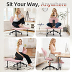 Ergonomic Cross Legged Chair, 360° Swivel Meditation Chair with Wheels, Height Adjustable Seat for Meditation, ADHD & Yoga, Teddy Fabric Yoga Stool for Home Office, Pink