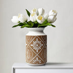 Rustic Ceramic Vase Set of 2 for Living Room Bedroom 11.02'' and 9.05'' Large Unique Flower Vases for Home Decor Office Centerpieces Fireplace Vintage Antique Farmhouse Modern Gift for Plant