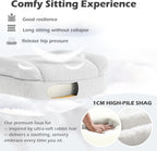SEATZONE White Plush Office Chair Ergonomic Desk Chair with Lumbar Support, Flip-Up Arms, Adjustable Swivel Computer Chair with Wheels, Soft Fleece Cute Office Chair for Home Bedroom Vanity