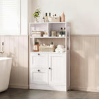 GRUSIGN Bathroom Storage Cabinet with Door and Drawers, Small Freestanding Bathroom Cabinet Organizer, Farmhouse Wooden Cupboard with Adjustable Shelves for Kitchen, Living Room, White
