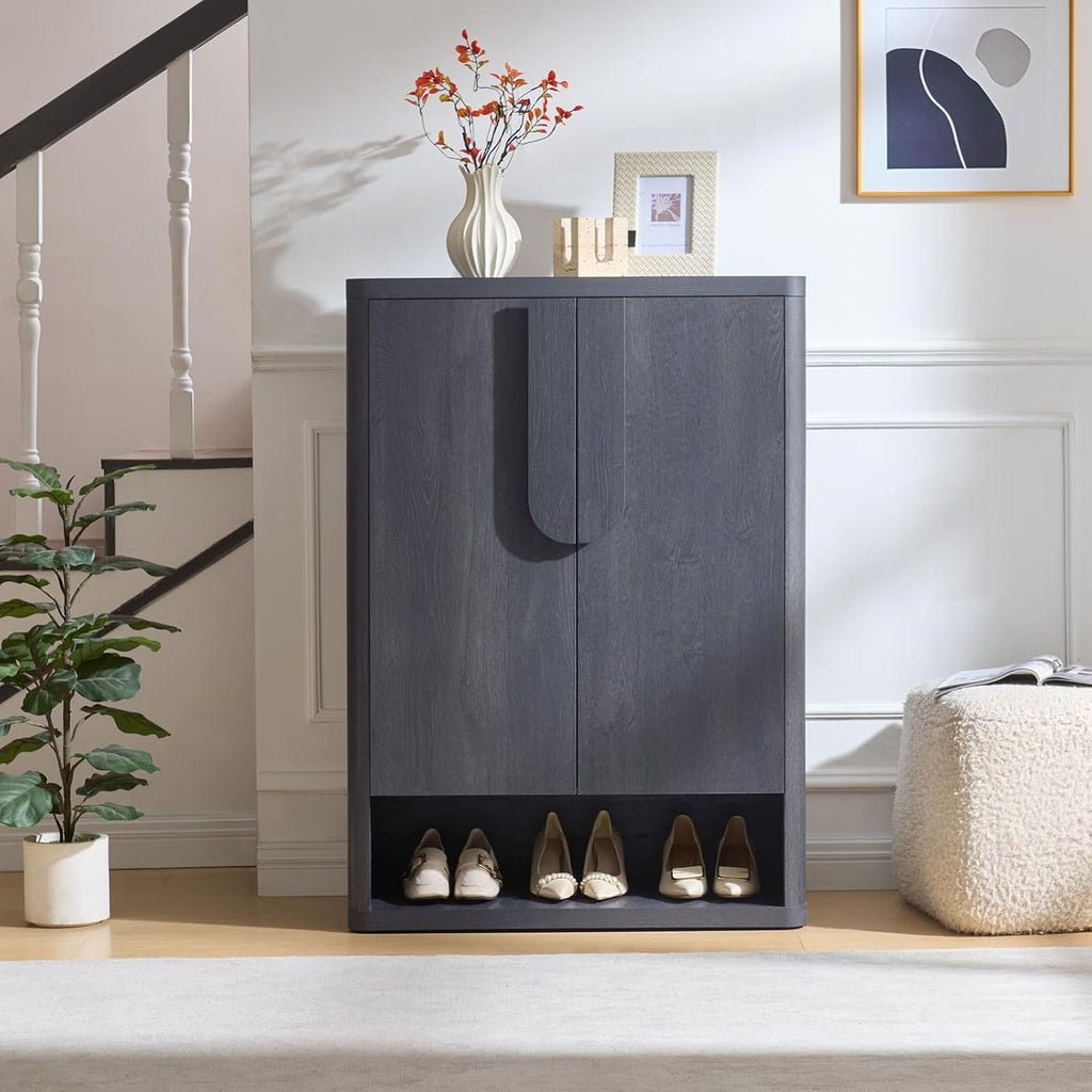 Shoe Cabinet 44" Tall Large Storage Organizer Modern Shoe Rack with Doors & 4 Shelves Minimalist Free Standing 5-Tier Cabinet for Entryway Hallway Living Room,Gray Black,1PC