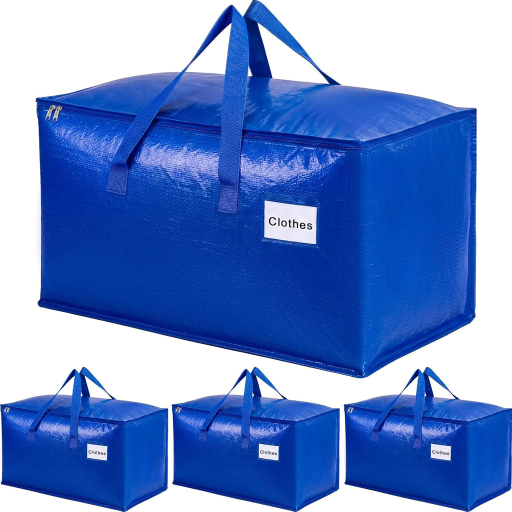 KYODOLED 4-Pack Extra Large Moving Bags, Lightweight Blue Storage Totes 24 Gal (27"x13"x15"), Heavy Duty 55lb Capacity PE Packing Bags for College Dorm, Closet Organization & Space Saving