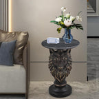Animal Statue Accent End Table Faux Marble Top Resin Sculptural Pedestal Side Table for Living Room Bedroom Entryway Reading Nook Home Decor Display Stand Small Round Nightstand (Wolf Head)