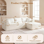 Vesgantti 106" Cloud Sectional Couch with Chaise, Deep Seat Modular Sectional Sofa Chenille Memory Foam Sofa Boneless Couches for Living Room Bedroom, No Assembly Required (Beige, Right-Facing Chaise)