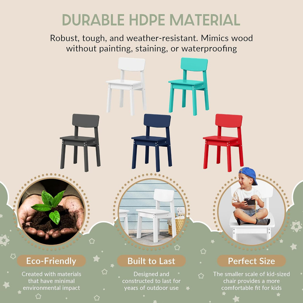 WestinTrends Tiny Terraces Outdoor HDPE Kids Modern Plastic Toddler Dining Chairs (Set of Two), White