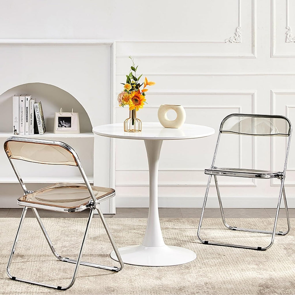 Luxury Modern Transparent Folding Chair, Acrylic Folding PC Plastic Living Room Seat, Chrome Frame(Grey)