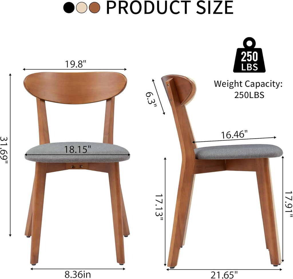 weselon Dining Chairs Set of 4, Solid Wood Dining Chair Armless, Mid-Century Modern Upholstered Linen Seat Cushion Dining Room Chair for Home Kitchen Dining Room Restaurant (Walnut, 4)
