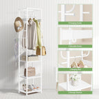 ELYKEN Coat Rack Freestanding, Hall Tree with 3 Shelves and 12 Hooks, White | Industrial Metal Frame, Space-Saving Design, Clothes Rack Stand Organizer for Bedroom, Hallway, Entryway, Office, Living Room