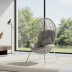 Kingdura Outdoor Wicker Egg Chair with Cushion, Oversized PE Rattan Chair, All-Weather Patio Lounge Chair for Balcony Porch Lawn & Indoor, 440LBS Capacity (Beige)