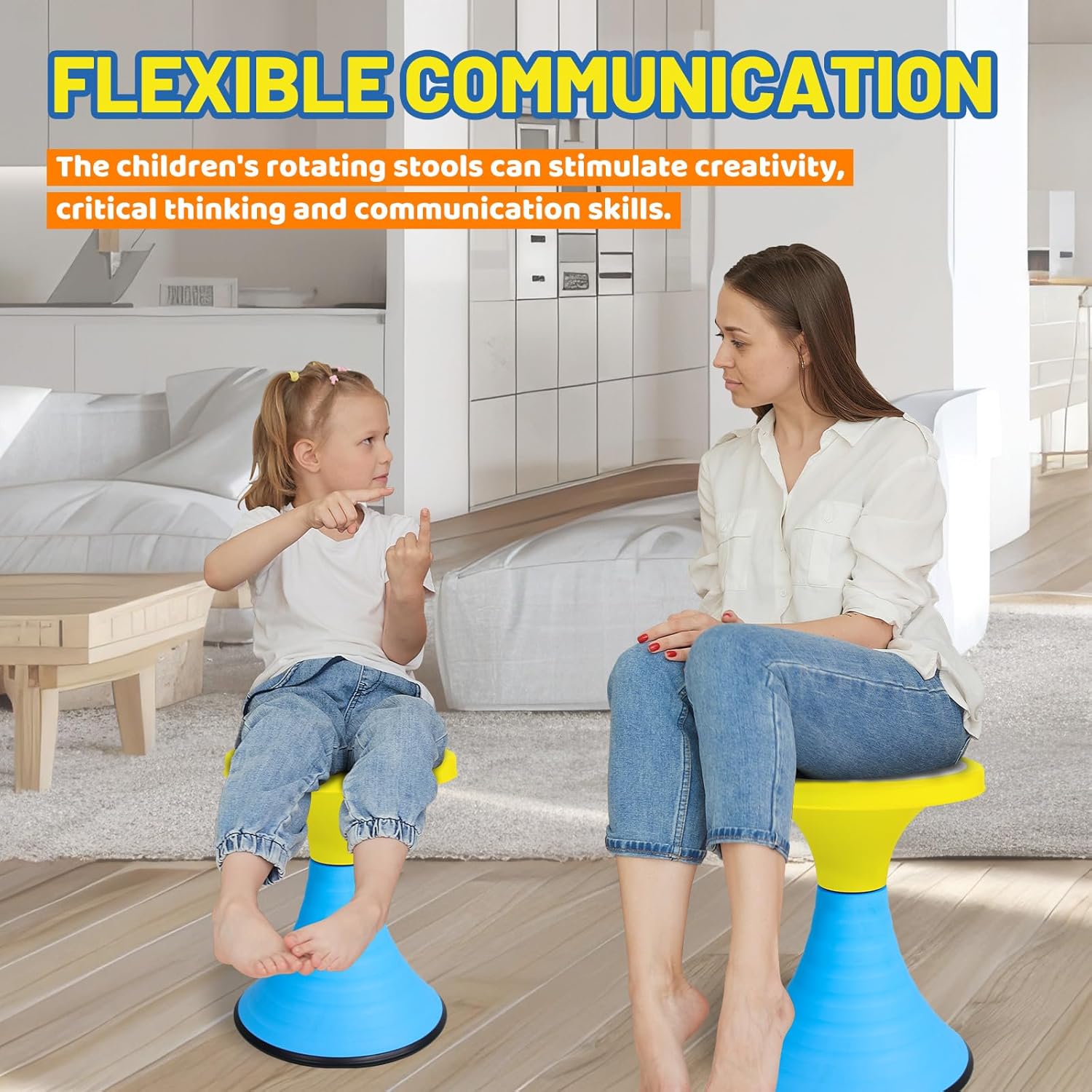 AOBOTE Kids Wobble Swivel Stool, 15.7" Height Wiggle Stool for Ages 6+, 360° Rotatable Active Learning Chair, Flexible Seating for Classroom & Home, Improves Posture & Focus, Blue