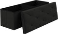 VECELO 43'' Folding Storage Ottoman Bench, Storage Chest, Linen Fabric Foot Rest Stool, 158L Storage Footstools for Bedroom and Living Room, Holds up to 660 lbs, JBlack