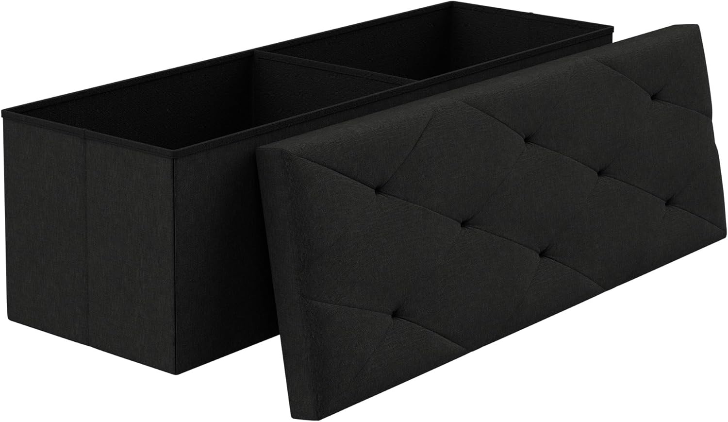 VECELO 43'' Folding Storage Ottoman Bench, Storage Chest, Linen Fabric Foot Rest Stool, 158L Storage Footstools for Bedroom and Living Room, Holds up to 660 lbs, JBlack