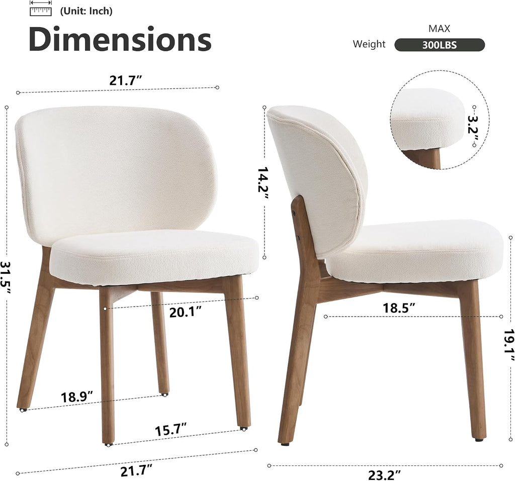 YOUNIKE Dining Chairs Set of 8 Mid Century Modern Kitchen Chair with High Back Boucle Fabric Upholstered Armless Chair 20" Wide Padded Seat with Wooden Leg for Kitchen Dining Living Room Bedroom Beige