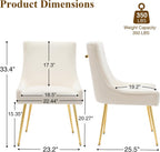 adochr Velvet Dining Chairs Set of 4, Modern Upholstered Kitchen Chair with Pull Handle & Pleated Back, Mid Century Accent Chair with Gold Metal Legs for Vanity,Dining,Kitchen,Living Room, Beige