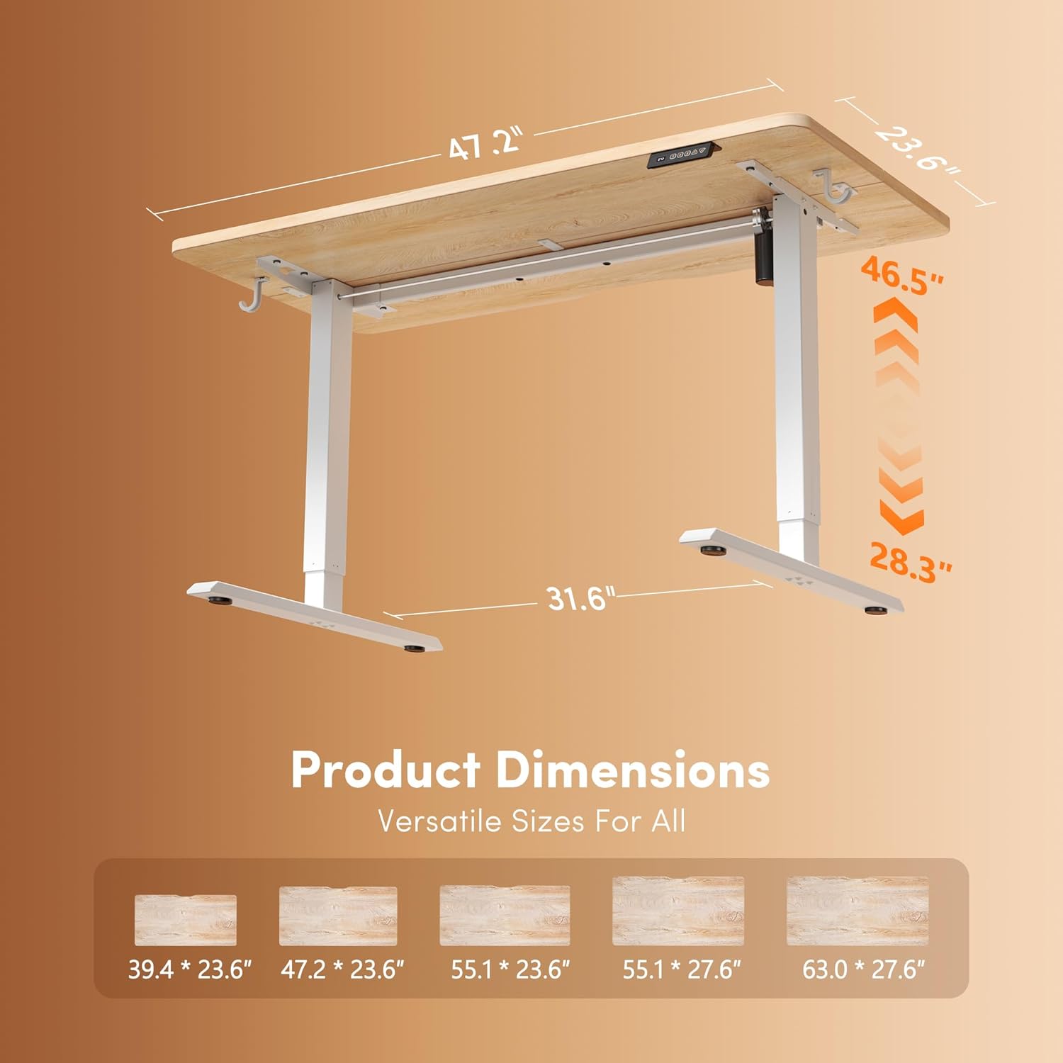 Electric Height Adjustable Standing Desk 48 x 24 Inch, Sit Stand Up Computer Office Desk with Splice Board, White Frame and Maple Top