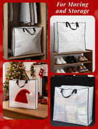 HFKPJRT 10 Pack Wreath Storage Bag, 26" 90 L Garland Container, Wreath Bags for Halloween Christmas Decorations, Large Clear Moving Bags with Handle, Under The Bed Storage for Bedding, Clothing, Toys