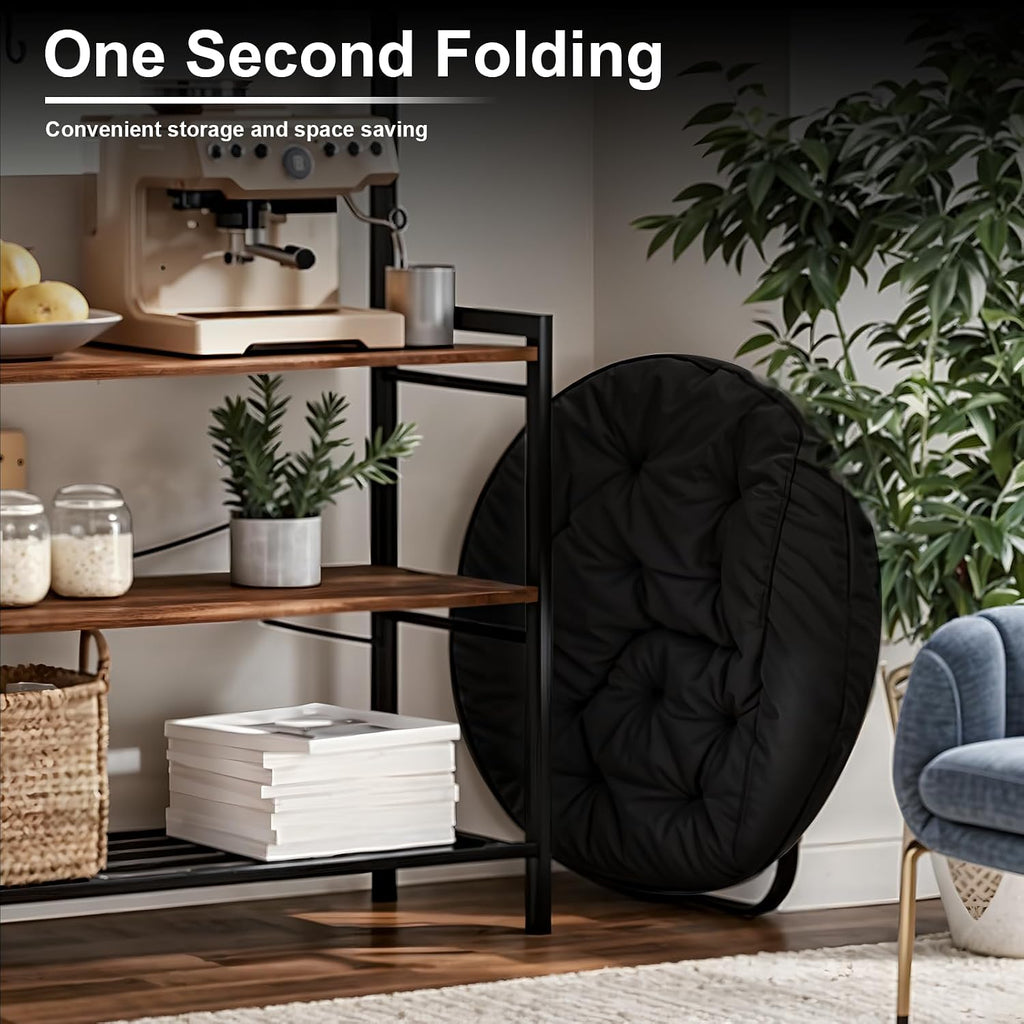 Grezone Cozy Saucer Chairs Faux Fur Living Room Reading Lounge with Soft Thick Padded Seat Metal Frame Modern Style for Bedroom Home,Black