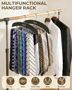Ohuhu 24-Hook Wooden Tie Rack Organizer - Space Saving Closet Hanger with 360° Rotating Hooks, Anti-Slip Clips for Ties, Belts, Scarves - Premium Hardwood & Rustproof Steel Construction-Black