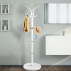 OIRUMIE Coat Rack,360°Rotary Coat Rack Stand,Coat Tree Stand for Entryway | Metal Coat Rack Freestanding with Natural Marble Base & 14 Hooks,White Modern Coat Stand, Clothes Hall Tree Stand for Hallway
