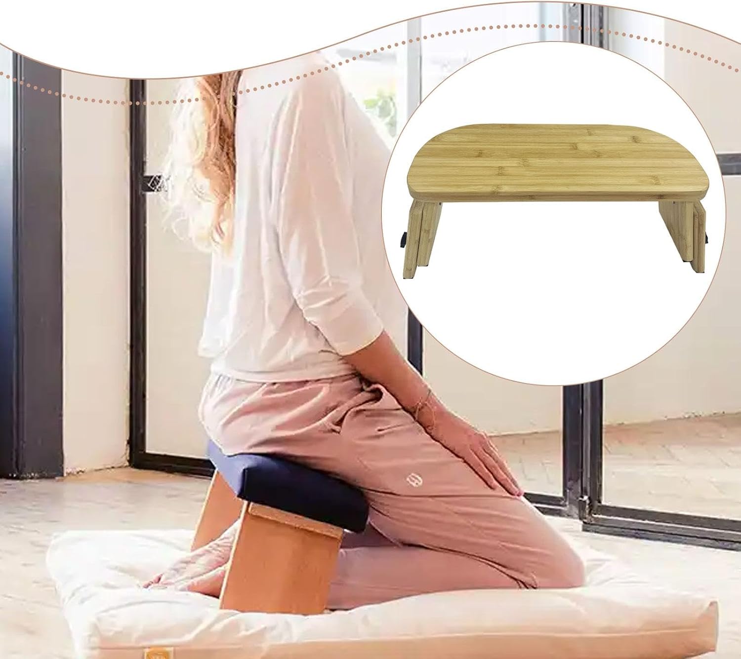 Meditation Bench Portable Wooden Meditation Stool Adjustable Kneeling Prayer Seat Ergonomic Yoga Stable Anti Slip Base Suitable for Meditation