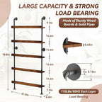 TONGMO 5-Tier Wall Mounted Wine Rack, Industrial Pipe Floating Bar Shelves, Liquor Bottle Display Shelf Holds 40+ Bottles, Space-Saving Storage for Home Bar Kitchen Dining Room, 31.5” W x 79” H