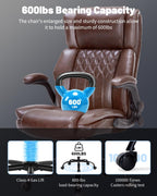 600LBS Large Heavy Duty Office Chair, Big and Tall Office Chair for Heavy People, Executive Desk Chair with Lumbar Support, Computer Desk Chairs with Flip Up Arm