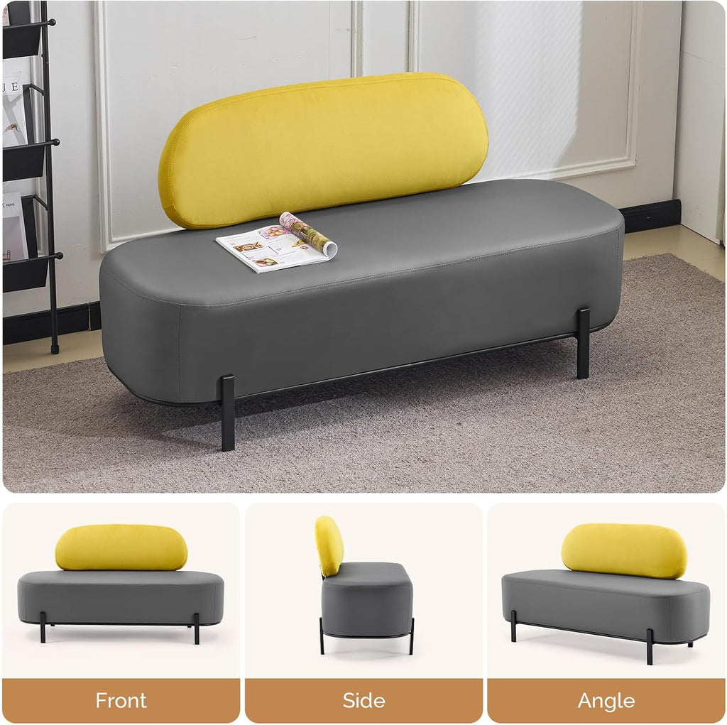 OmySalon Waiting Room Bench with Back, 55.1" Office Guest Chair, Faux Leather Upholstered Reception Seating, Lobby Bench for Beauty Salon Barbershop Airport Bank Hall Room Conference