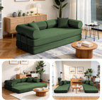 79" Corduroy Sofa Bed, Boneless Couch in a Box with 2 Pillows, High-Density Foam 4-in-1 Foldable Sleeper Futon Loveseat for Small Spaces, No Assembly, Side Pockets, Hex Arm Hunter Green